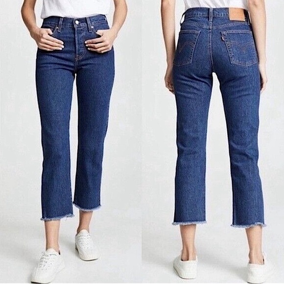 Levi’s Premium Wedgie Straight Below The Belt Raw Hem Button Fly Ankle Jeans 24 - Picture 1 of 16